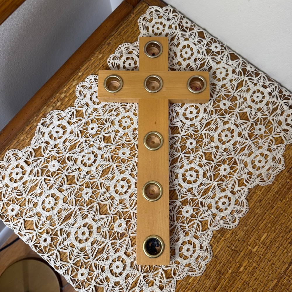 Vintage The Lenten Cross Wood Wall Candle Holder 1997 Patent Pending
